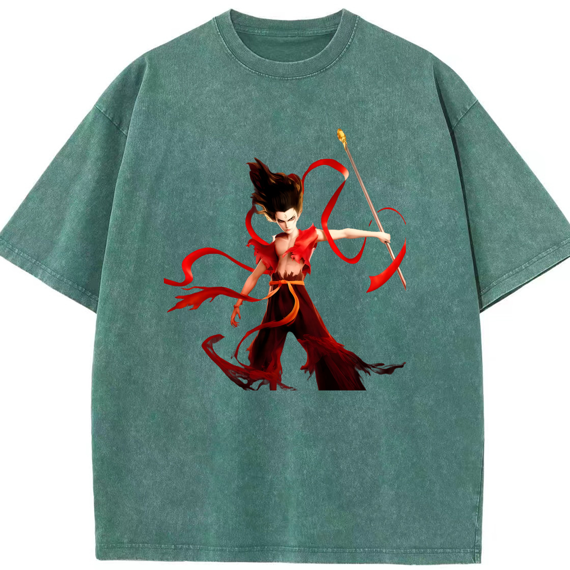 （画像用） Ne Zha 2 ナタ 魔童の大暴れ 綿100% ヴィンテージ風 半袖Tシャツ（フロントプリント）